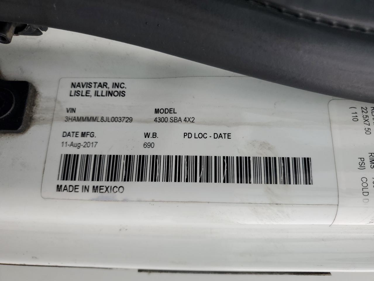 2018 International 4300 Box Truck VIN: 3HAMMMML8JL003729 Lot: 52747175