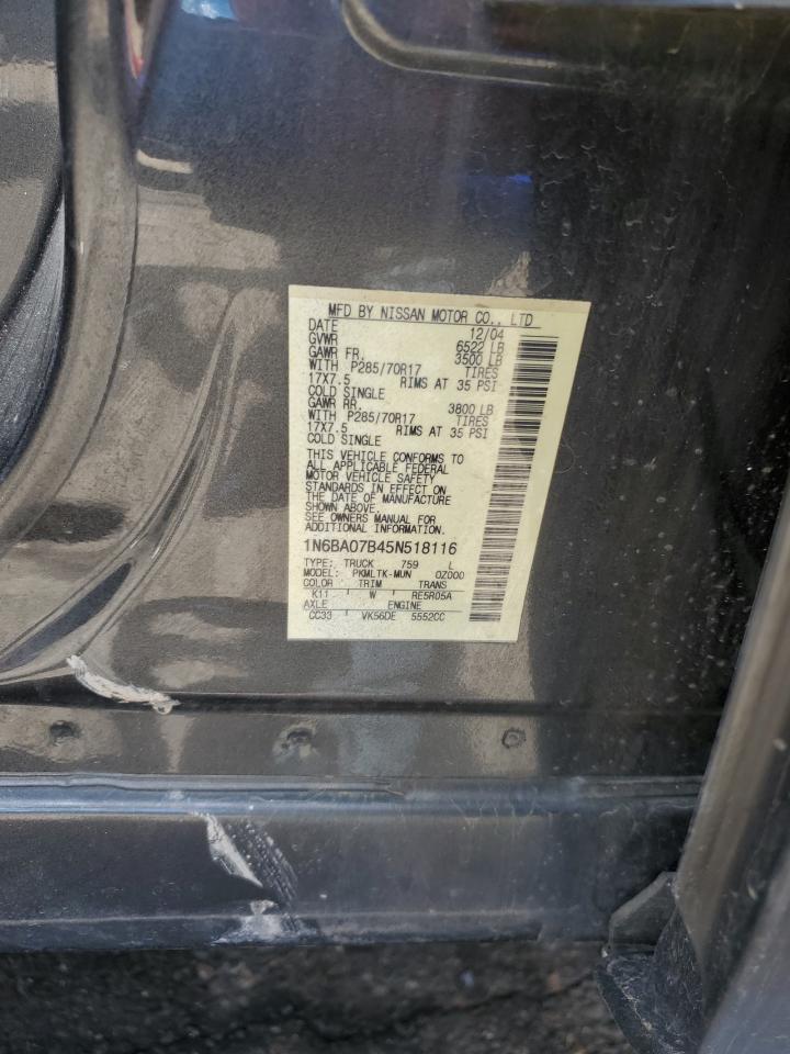 2005 Nissan Titan Xe VIN: 1N6BA07B45N518116 Lot: 54570565