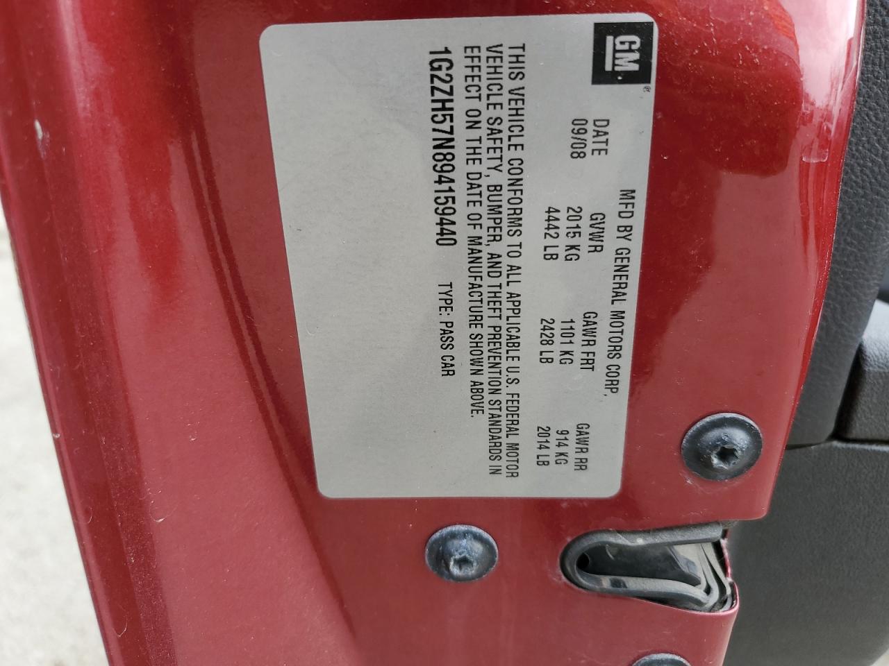 2009 Pontiac G6 Gt VIN: 1G2ZH57N894159440 Lot: 50813385
