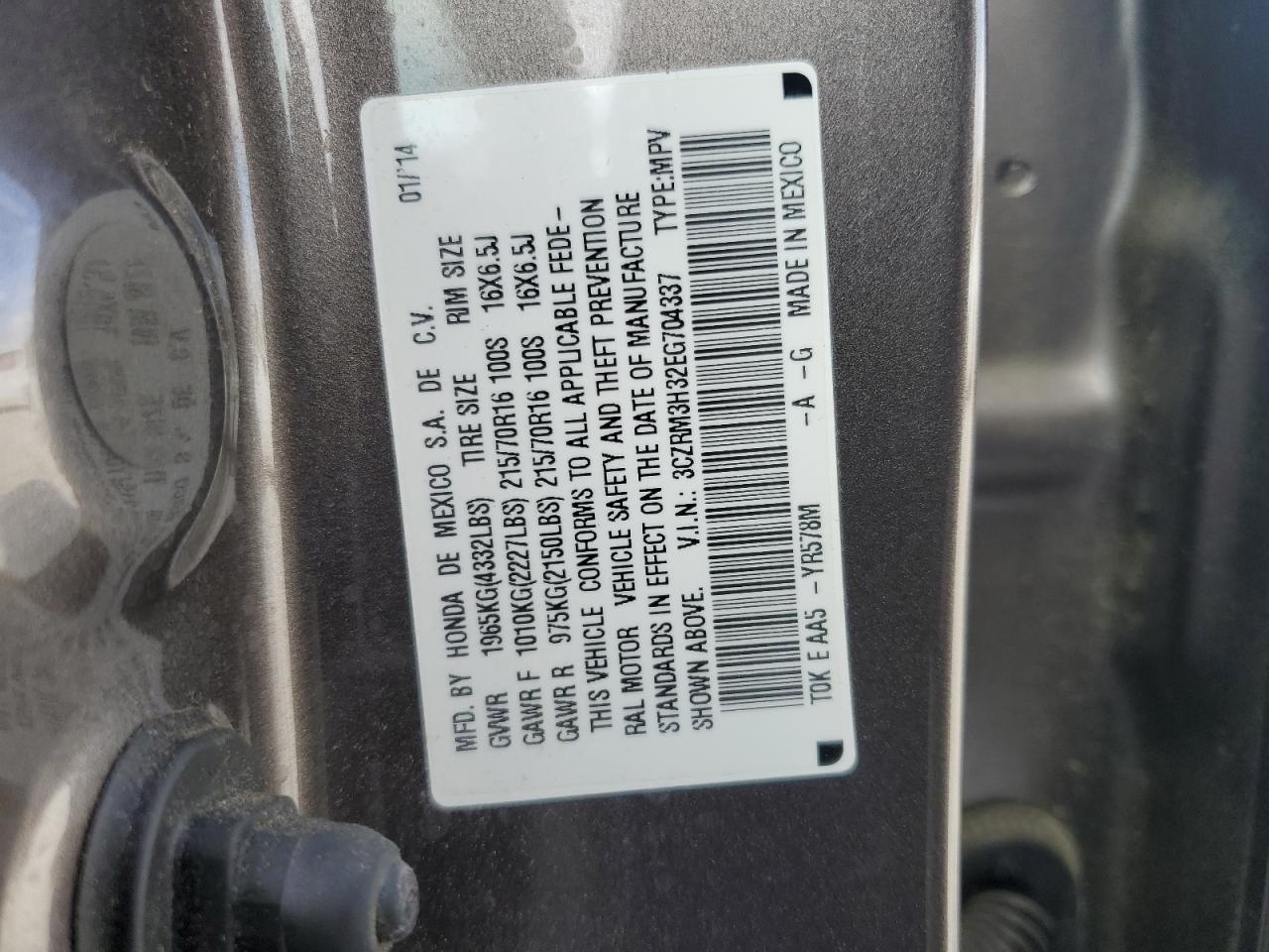 2014 Honda Cr-V Lx VIN: 3CARM3H32EG704337 Lot: 51910145