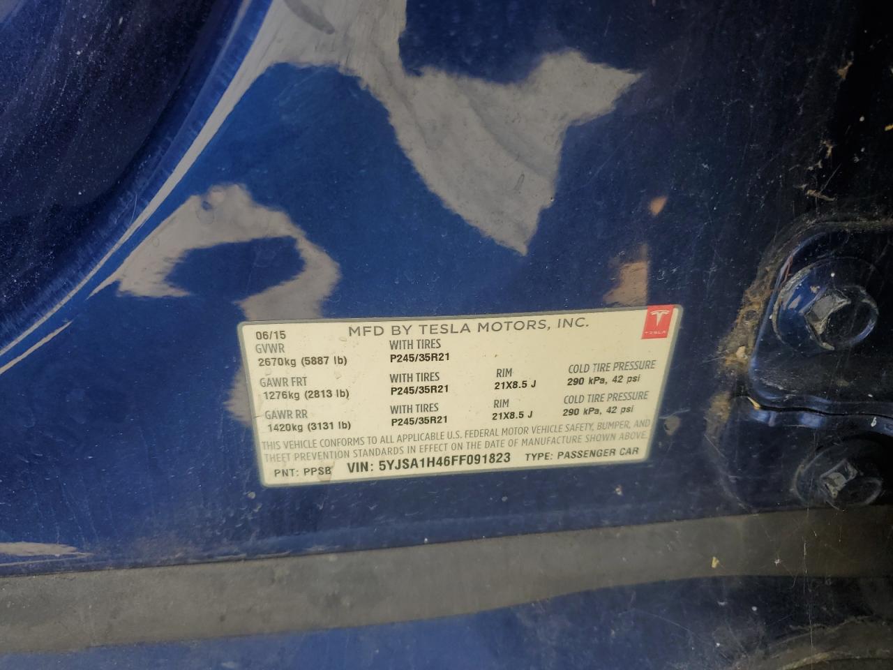 2015 Tesla Model S P85D VIN: 5JYSA1H46FF091823 Lot: 49189065