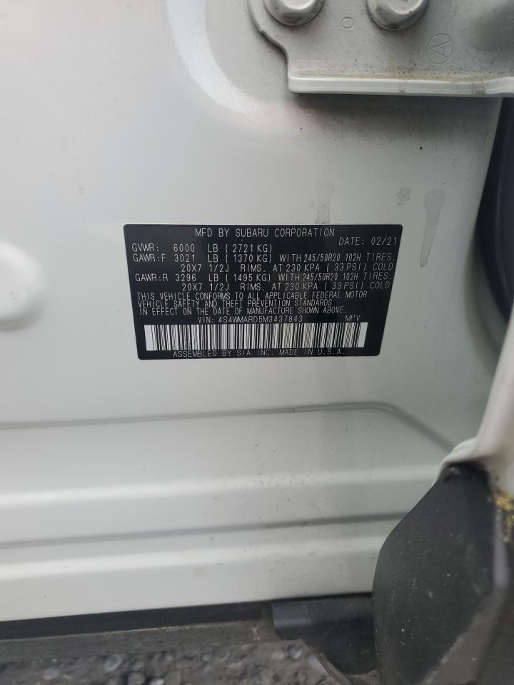 2021 Subaru Ascent Touring VIN: 4S4WMARD5M3437843 Lot: 52789795