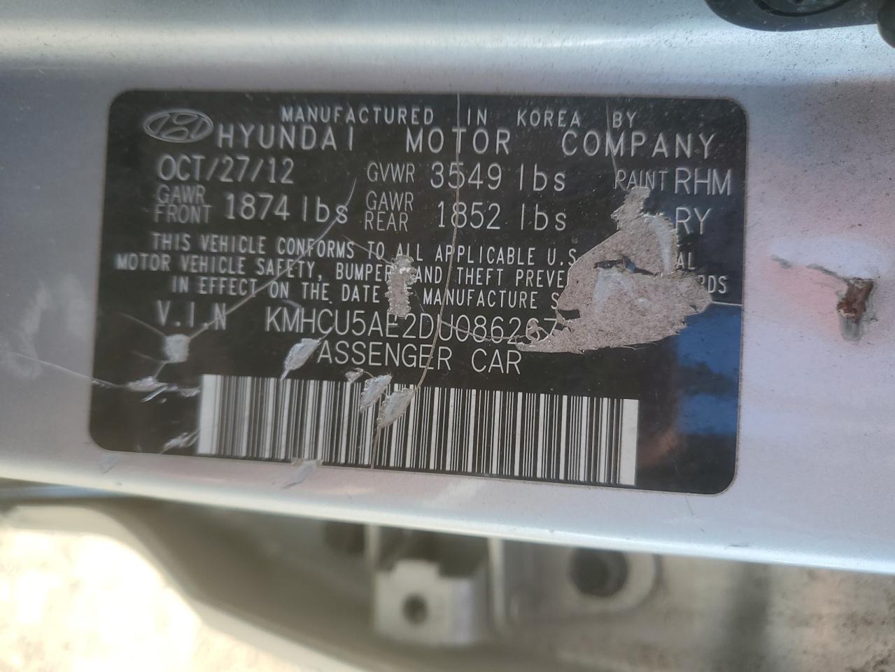 2013 Hyundai Accent Gls VIN: KMHCU5AE2DU086267 Lot: 54751025