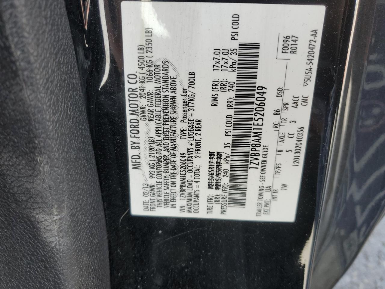 2014 Ford Mustang VIN: 1ZVBP8AM1E5206049 Lot: 53702205