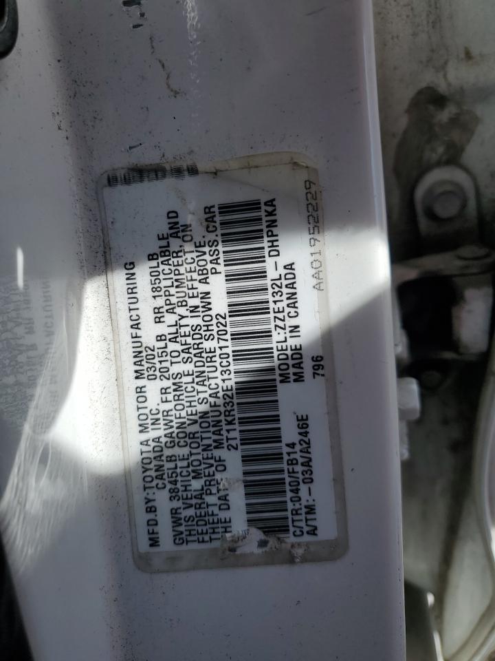 2003 Toyota Corolla Matrix Xr VIN: 2T1KR32E13C017022 Lot: 54965095