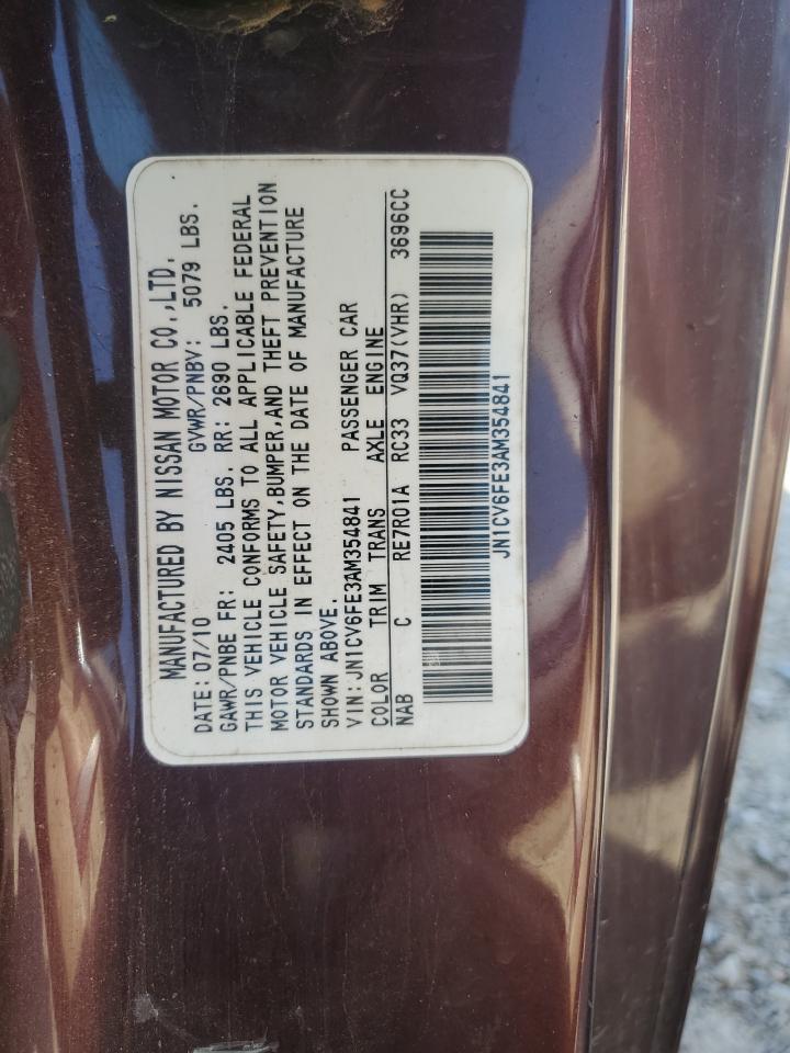 2010 Infiniti G37 Base VIN: JN1CV6FE3AM354841 Lot: 54290715