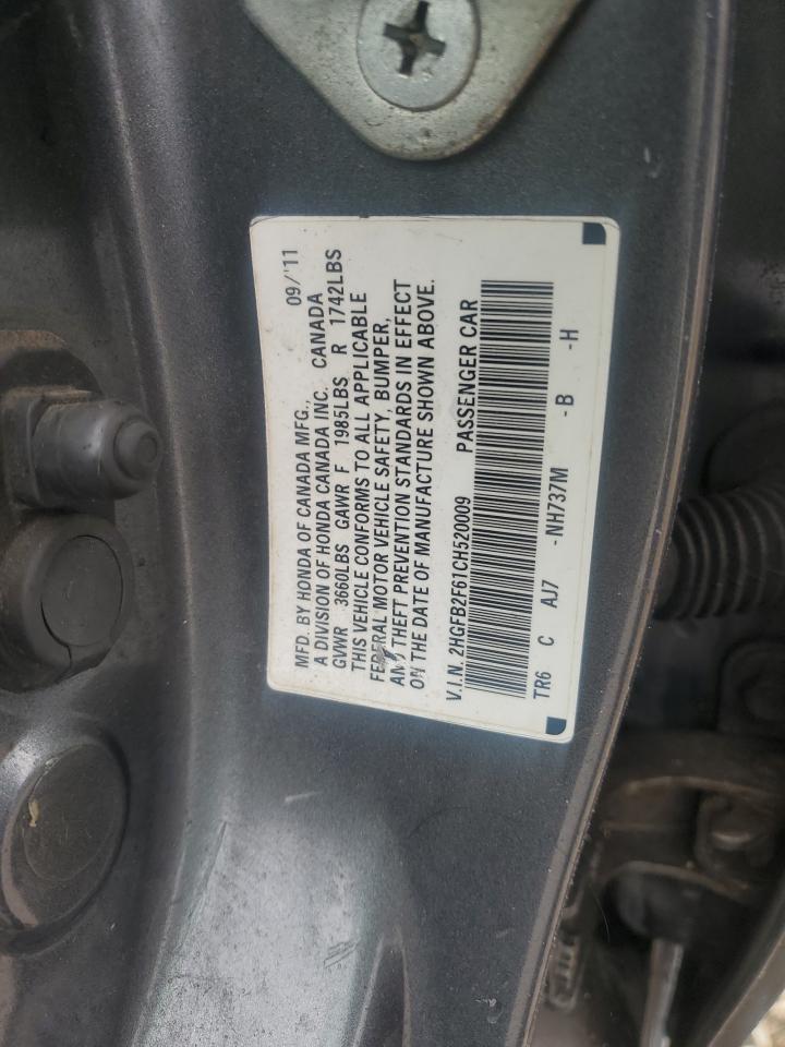 2012 Honda Civic Hf VIN: 2HGFB2F61CH520009 Lot: 51500215