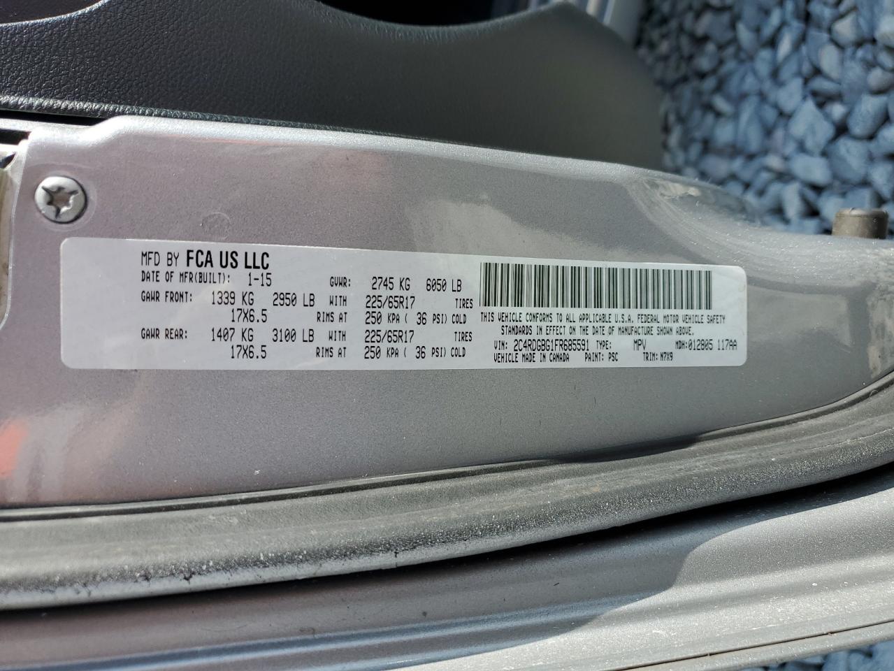 2015 Dodge Grand Caravan Se VIN: 2C4RDGBG1FR685591 Lot: 51317785