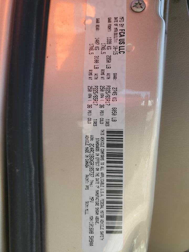 2016 Chrysler Town & Country Touring VIN: 2C4RC1BGXGR185737 Lot: 52151285