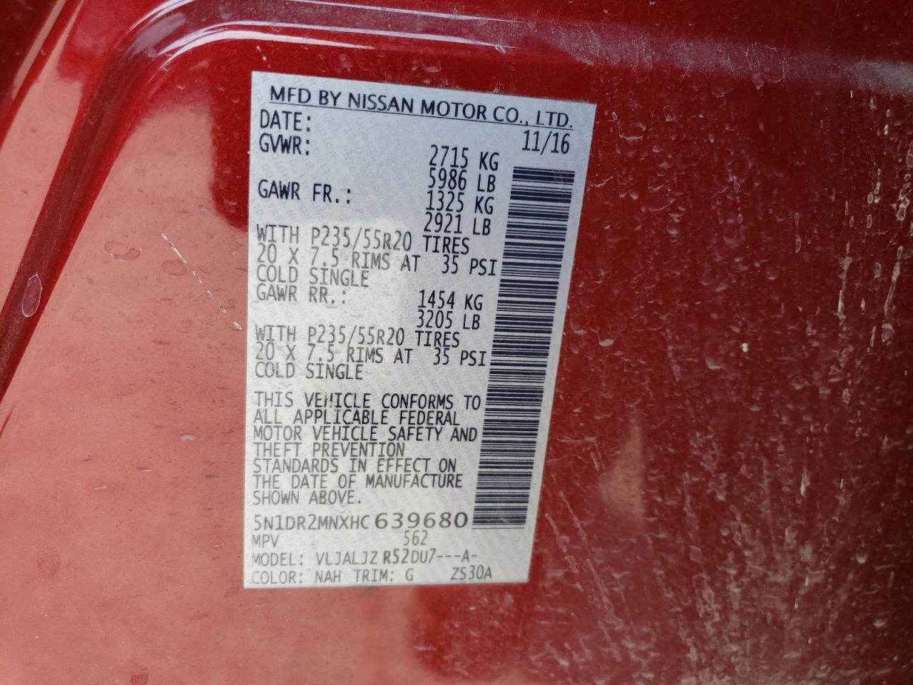 2017 Nissan Pathfinder S VIN: 5N1DR2MNXHC639680 Lot: 54716355