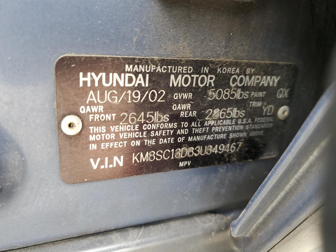 2003 Hyundai Santa Fe Gls VIN: KM8SC13D83U349467 Lot: 53288825