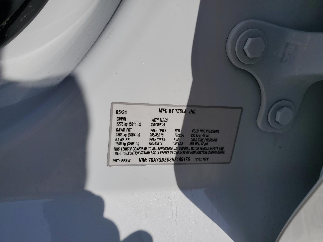 2024 Tesla Model Y VIN: 7SAYGDED8RF105176 Lot: 54306155