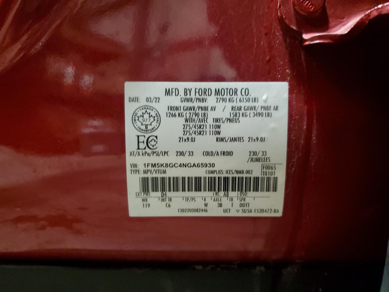 2022 Ford Explorer St VIN: 1FM5K8GC4NGA65930 Lot: 51092045