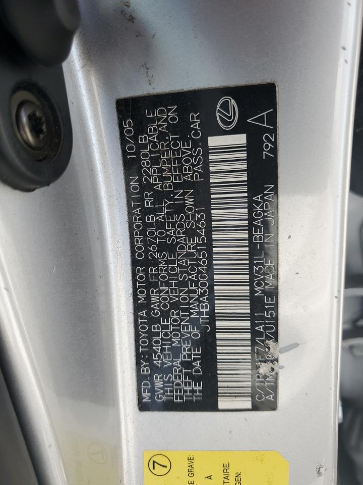 2006 Lexus Es 330 VIN: JTHBA30G465154631 Lot: 54867215