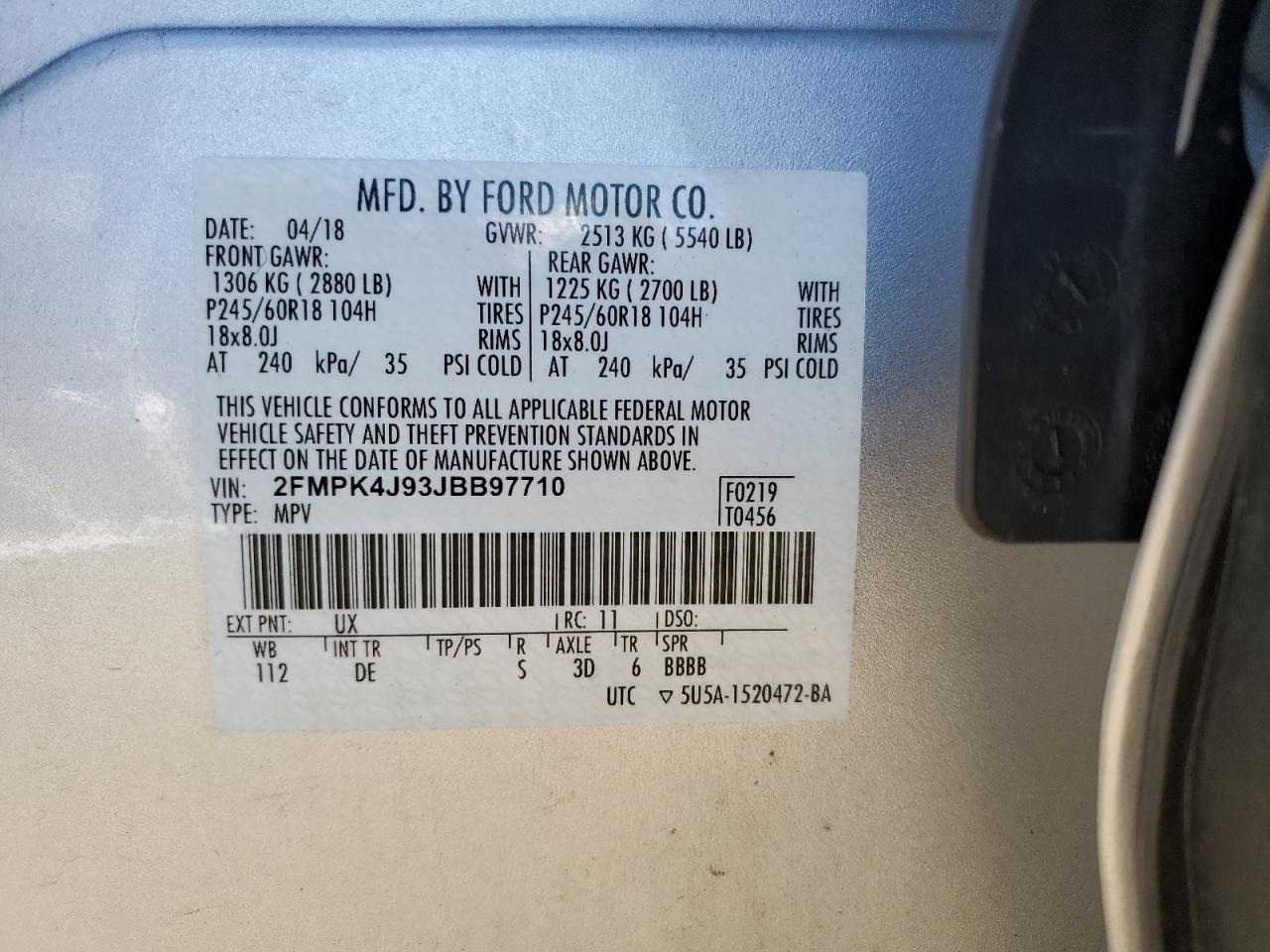 2018 Ford Edge Sel VIN: 2FMPK4J93JBB97710 Lot: 53682295