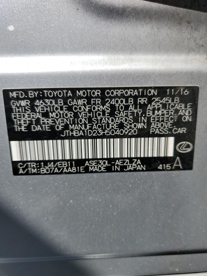 2017 Lexus Is 200T VIN: JTHBA1D23H5040920 Lot: 52524135