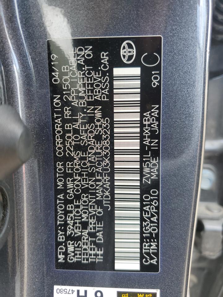 2019 Toyota Prius VIN: JTDKARFU3K3083235 Lot: 54374165