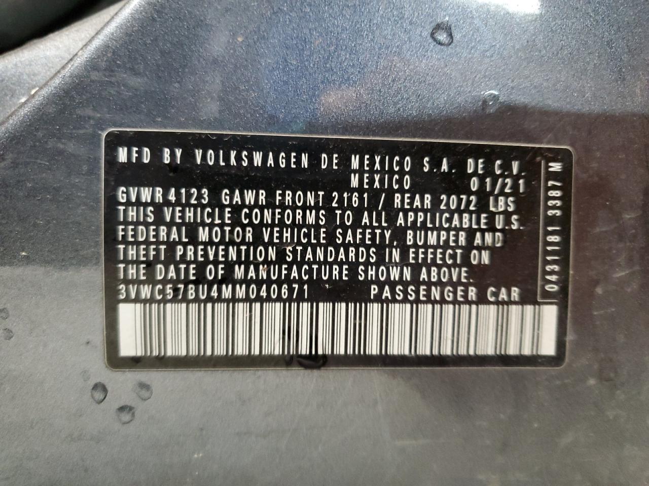 2021 Volkswagen Jetta S VIN: 3VWC57BU4MM040671 Lot: 52434865