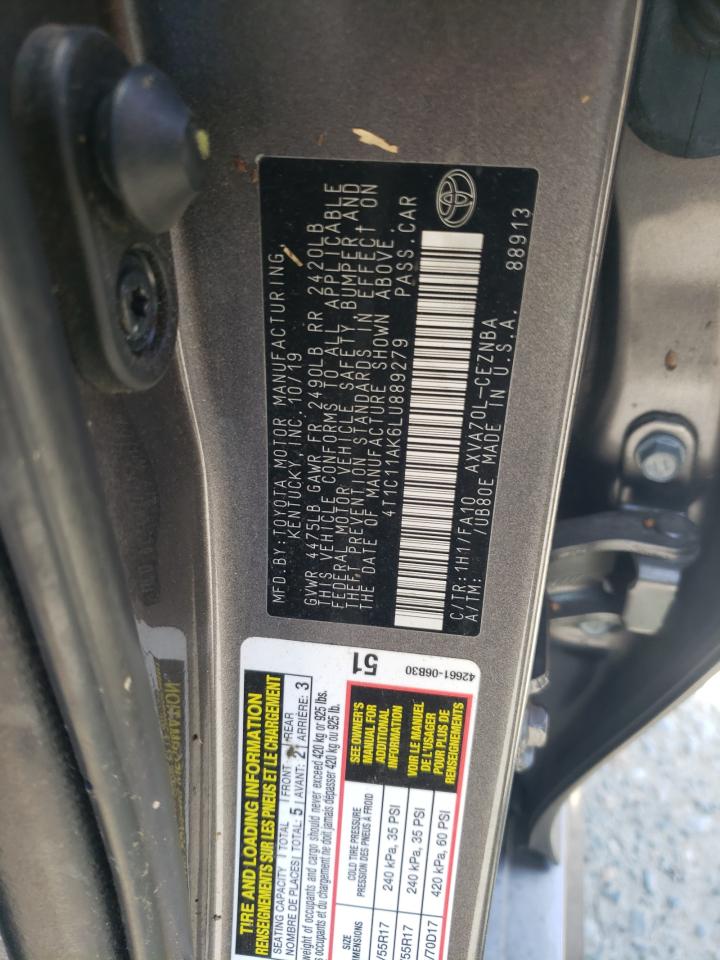 2020 Toyota Camry Le VIN: 4T1C11AK6LU889279 Lot: 52618775
