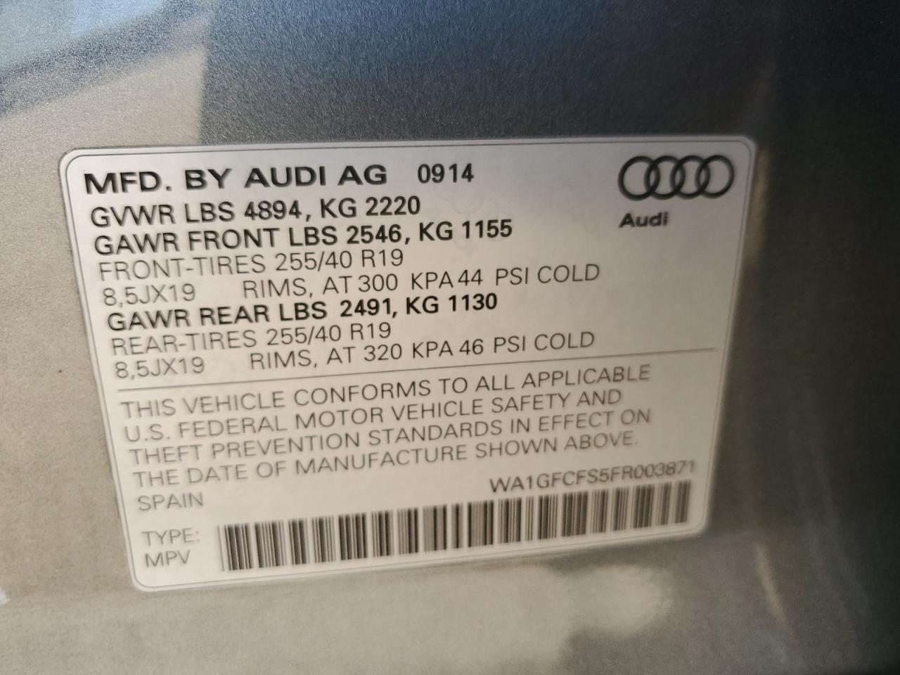 2015 Audi Q3 Prestige VIN: WA1GFCFS5FR003871 Lot: 52540245