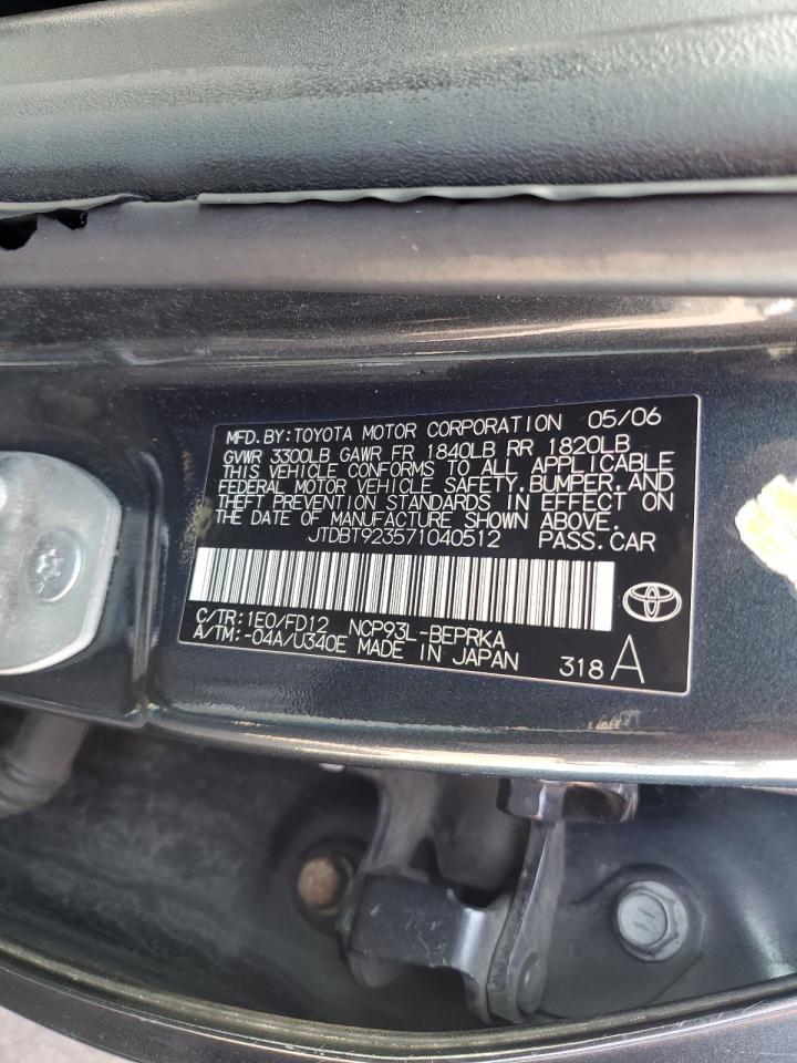 2007 Toyota Yaris VIN: JTDBT923571040512 Lot: 54068295