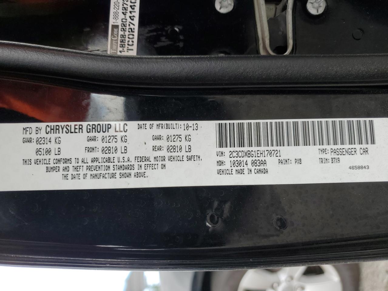 2014 Dodge Charger Se VIN: 2C3CDXBG1EH170721 Lot: 53534555