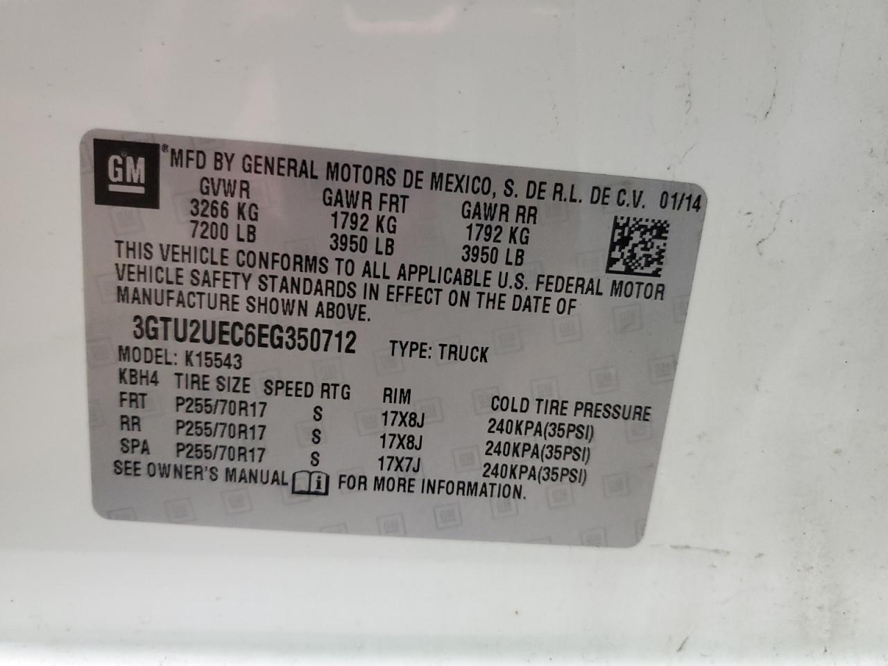 2014 GMC Sierra K1500 Sle VIN: 3GTU2UEC6EG350712 Lot: 52740815