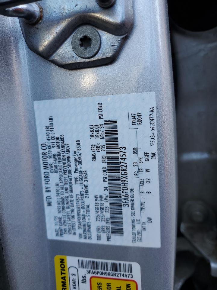 2016 Ford Fusion Se VIN: 3FA6P0H9XGR274573 Lot: 51225715