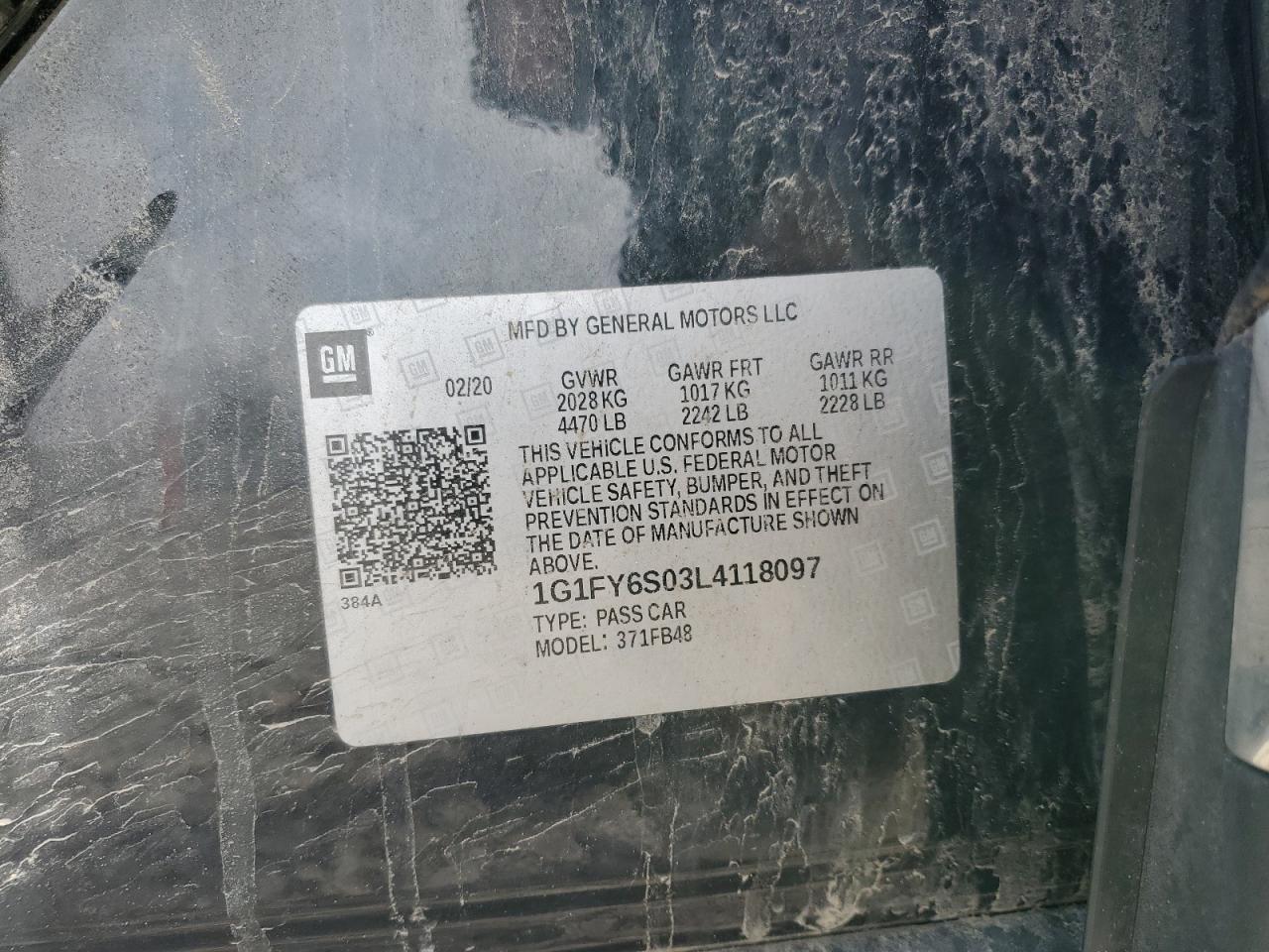 2020 Chevrolet Bolt Ev Lt VIN: 1G1FY6S03L4118097 Lot: 55282885