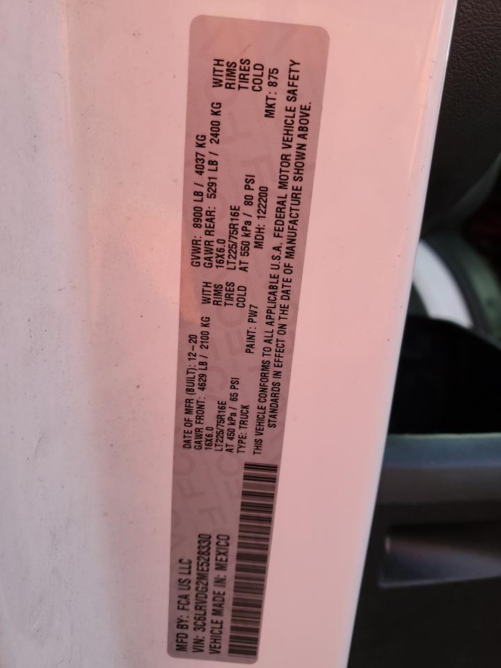 2021 Ram Promaster 2500 2500 High VIN: 3C6LRVDG2ME528330 Lot: 51523185