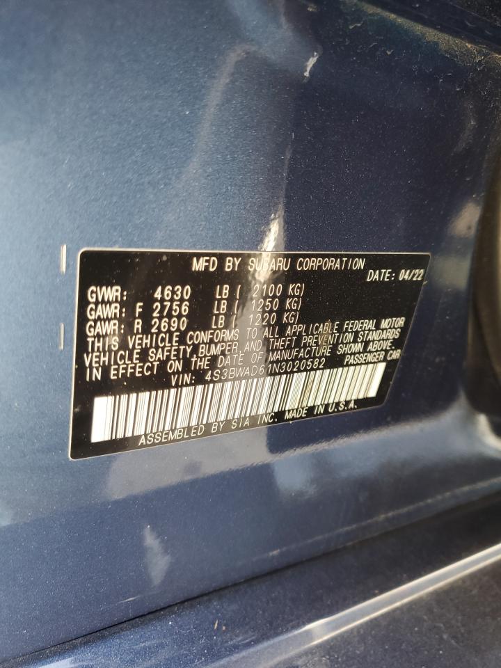 2022 Subaru Legacy Premium VIN: 4S3BWAD61N3020582 Lot: 51466395