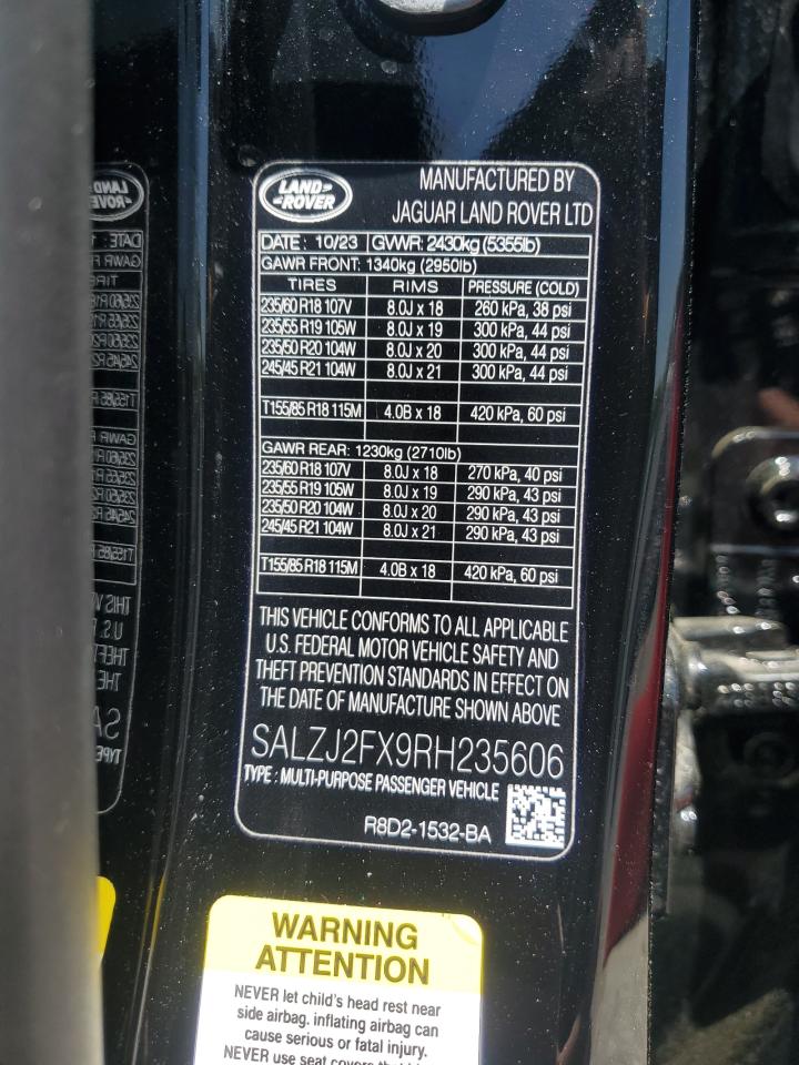 2024 Land Rover Range Rover Evoque S VIN: SALZJ2FX9RH235606 Lot: 55062635