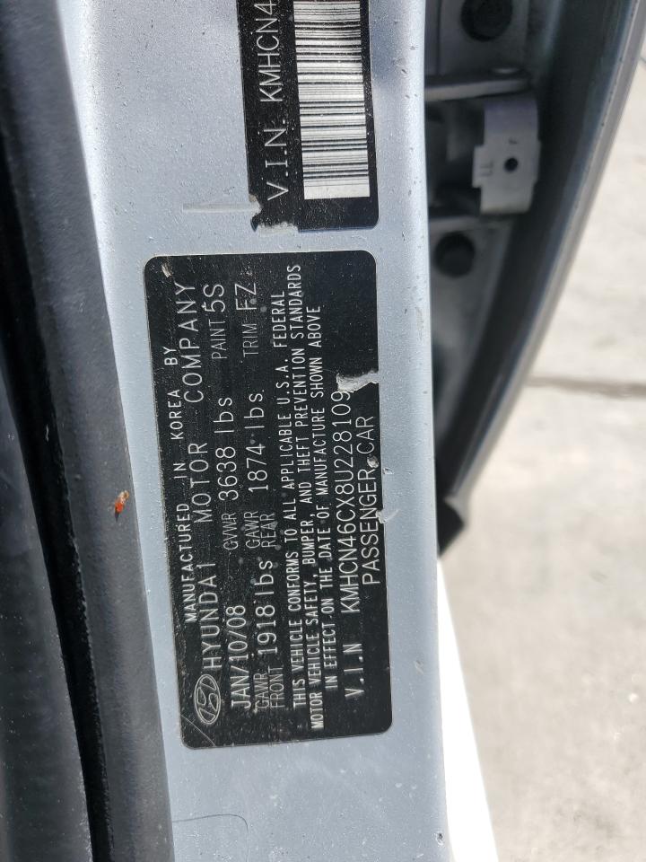 2008 Hyundai Accent Gls VIN: KMHCN46CX8U228109 Lot: 55059595