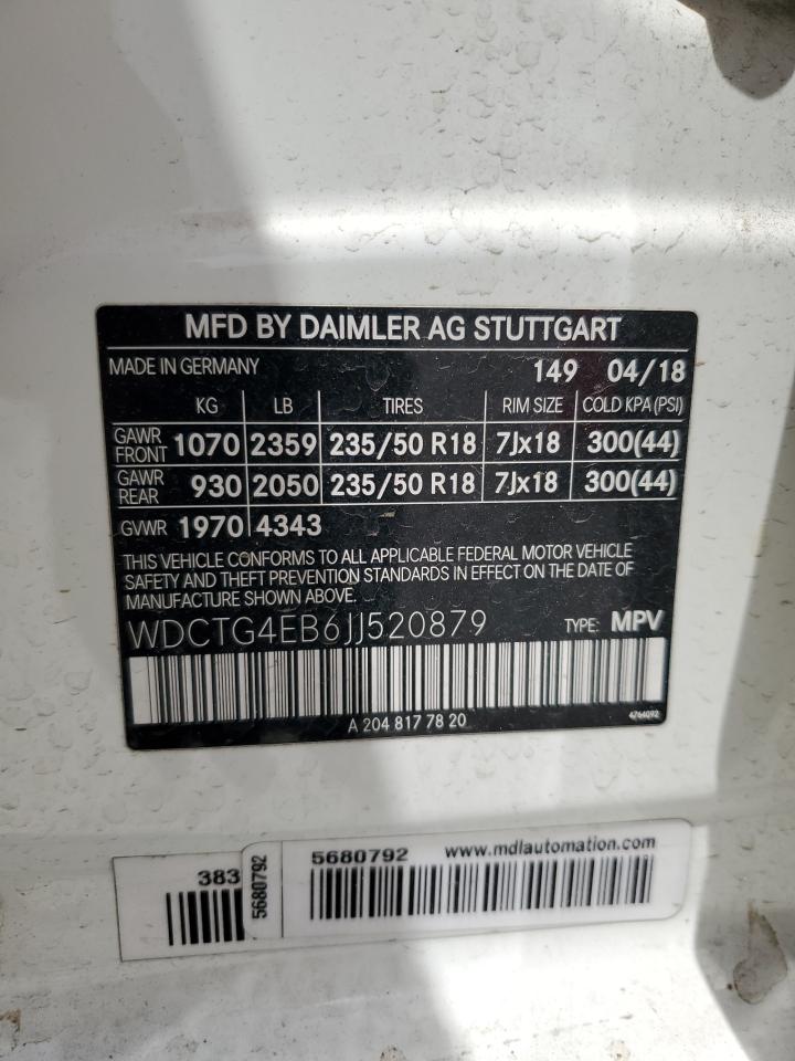 2018 Mercedes-Benz Gla 250 VIN: WDCTG4EB6JJ520879 Lot: 53328715