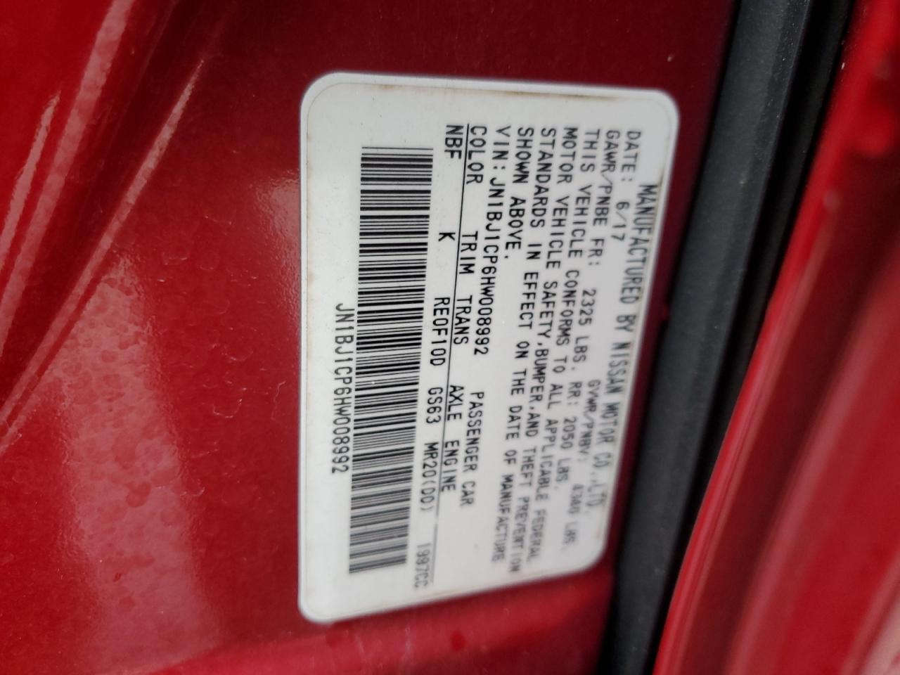 2017 Nissan Rogue Sport S VIN: JN1BJ1CP6HW008992 Lot: 52301495
