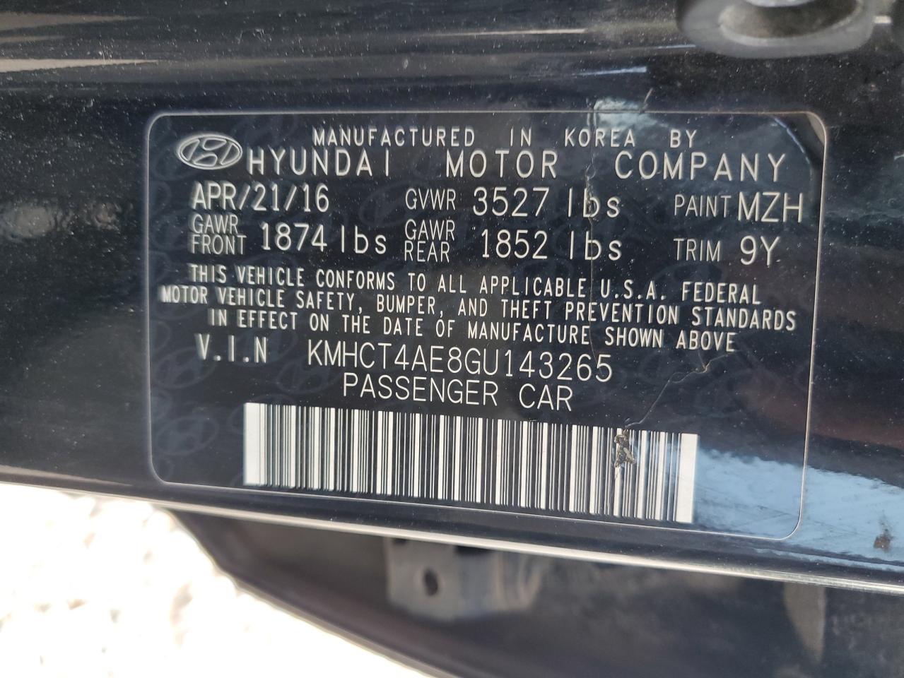 2016 Hyundai Accent Se VIN: KMHCT4AE8GU143265 Lot: 55303485