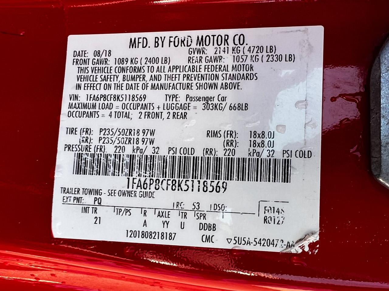 2019 Ford Mustang Gt VIN: 1FA6P8CF8K5118569 Lot: 55095225
