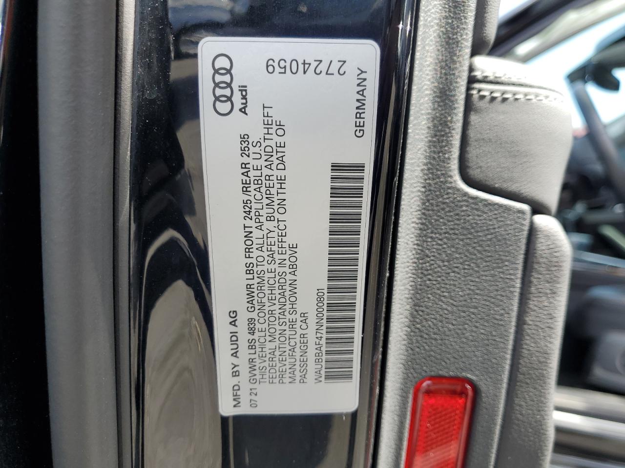 2022 Audi A4 Premium Plus 40 VIN: WAUBBAF47NN000801 Lot: 53470515