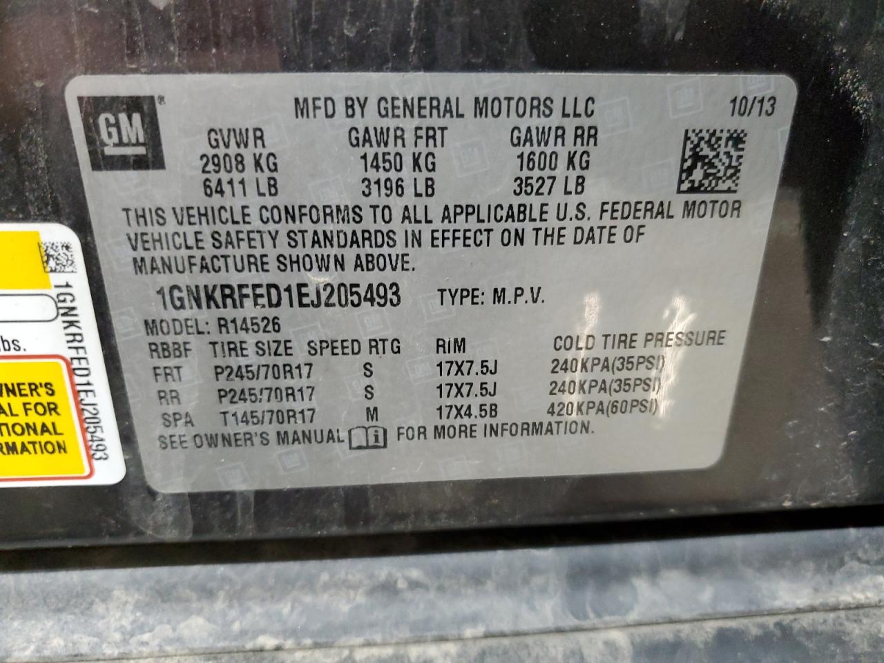 2014 Chevrolet Traverse Ls VIN: 1GNKRFED1EJ205493 Lot: 53820685