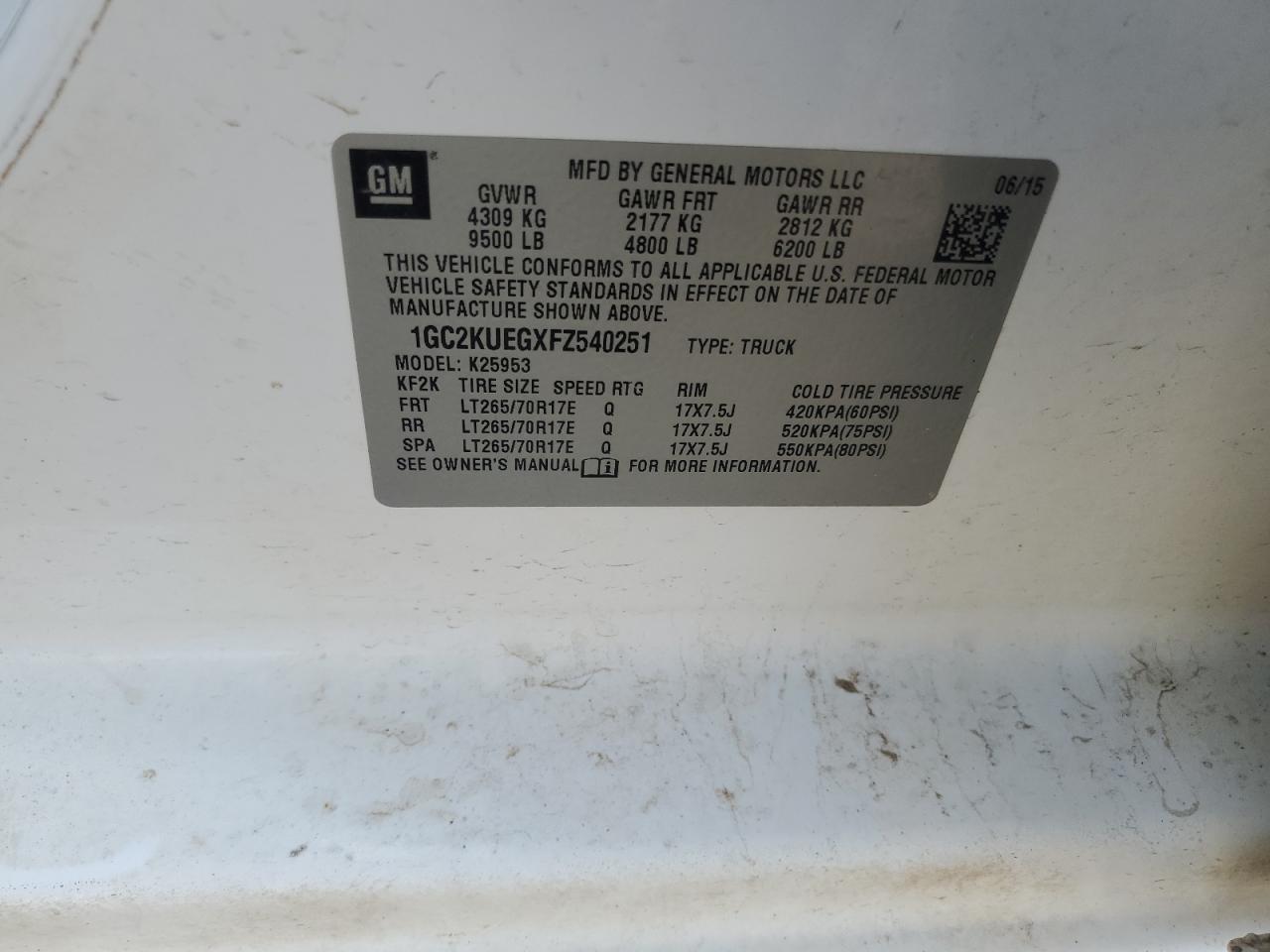 2015 Chevrolet Silverado K2500 Heavy Duty VIN: 1GC2KUEGXFZ540251 Lot: 54294475