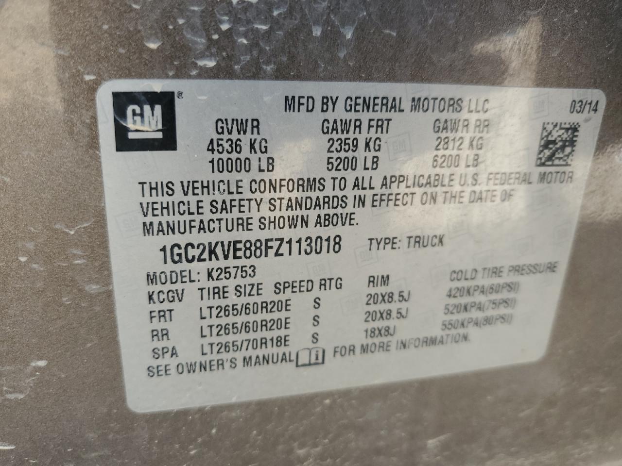 2015 Chevrolet Silverado K2500 Heavy Duty Lt VIN: 1GC2KVE88FZ113018 Lot: 54446745
