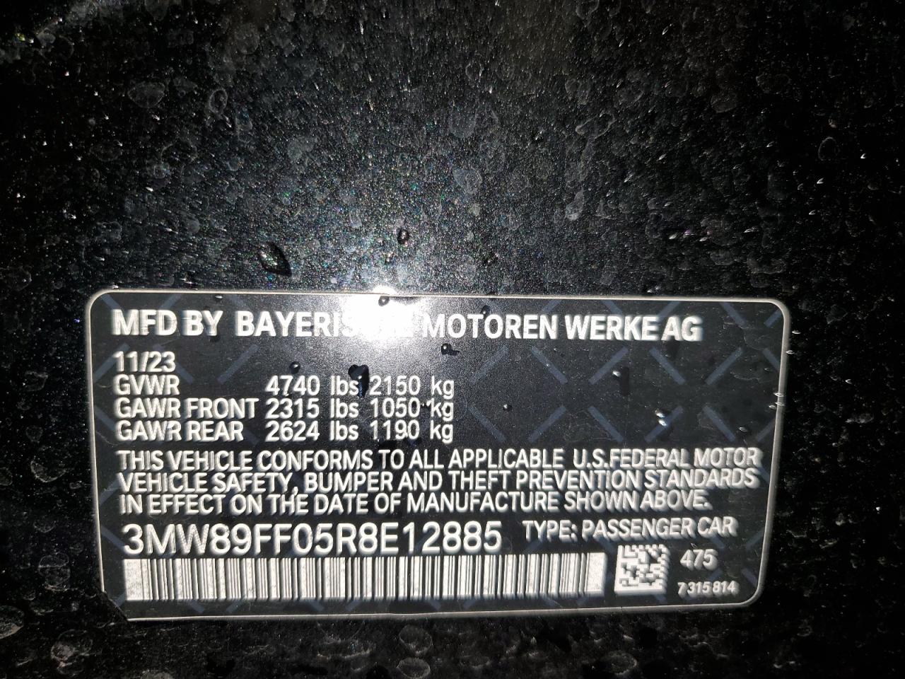 2024 BMW 330Xi VIN: 3MW89FF05R8E12885 Lot: 53377575