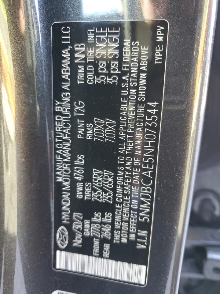 2022 Hyundai Tucson Sel VIN: 5NMJBCAE5NH073544 Lot: 55042735