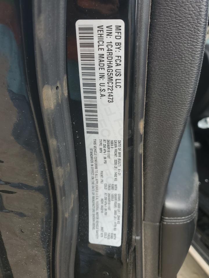 2021 Dodge Durango Sxt VIN: 1C4RDHAG5MC721473 Lot: 54504855