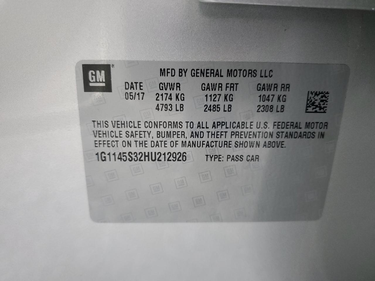 1g1145s32hu212926 1G1145S32HU212926 2017 Chevrolet Impala Premier