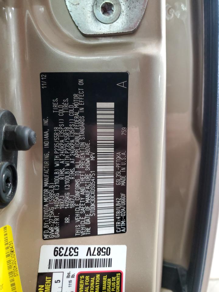 2013 Toyota Sienna Xle VIN: 5TDDK3DCXDS054751 Lot: 54004715