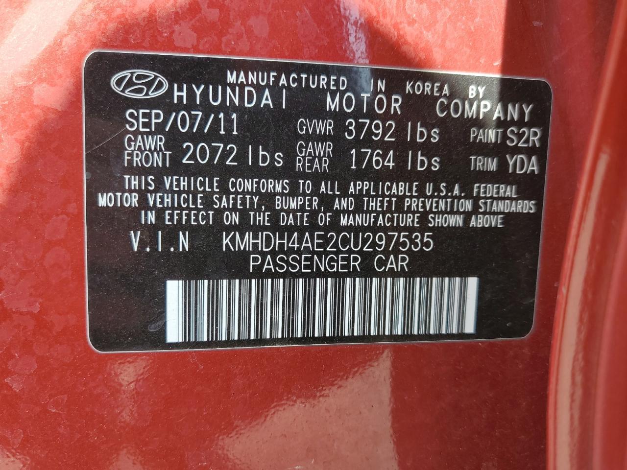 2012 Hyundai Elantra Gls VIN: KMHDH4AE2CU297535 Lot: 54853055