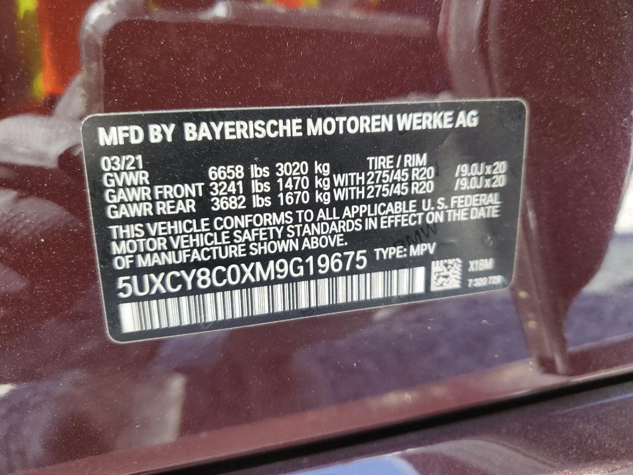 2021 BMW X6 M50I VIN: 5UXCY8C0XM9G19675 Lot: 53111185