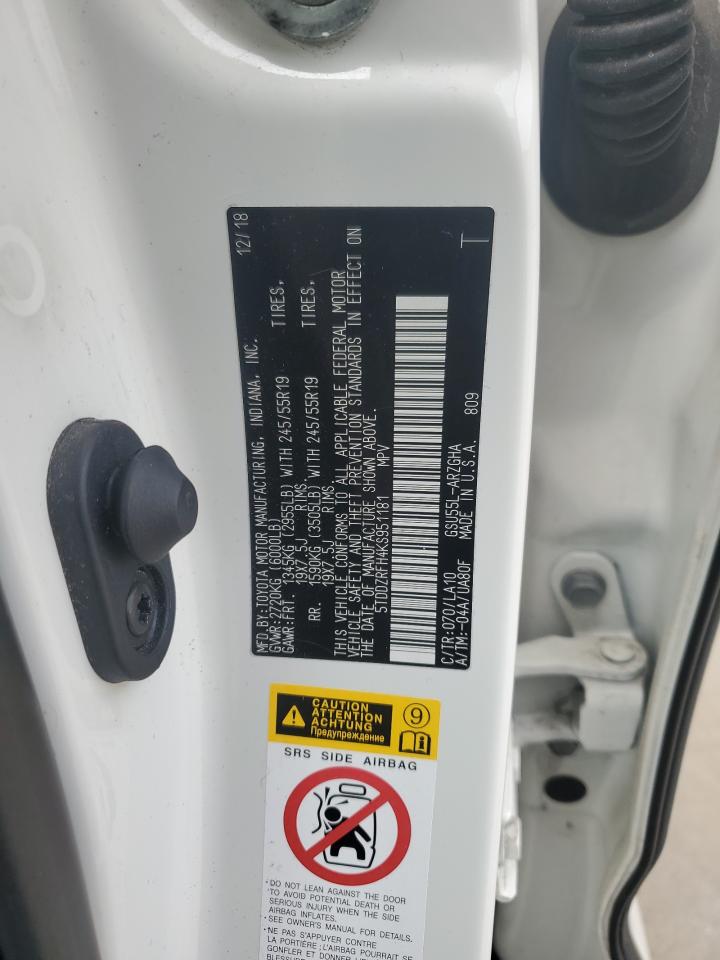 5TDDZRFH4KS951181 TOYOTA HIGHLANDER 2019