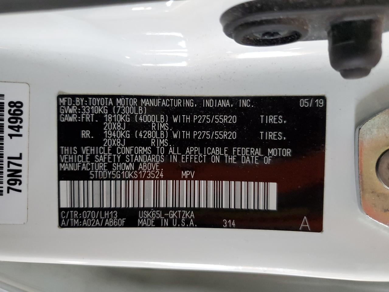2019 Toyota Sequoia Platinum VIN: 5TDDY5G10KS173524 Lot: 54394495